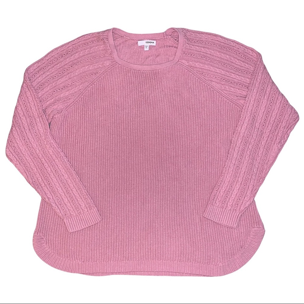 Sonoma Dusty Pink Mauve Cable Knit Sleeve Sweater